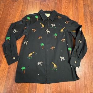 The Quacker Factory XS Embroidered Jacket Top Zebra Giraffe Monkey Zoo Shacket